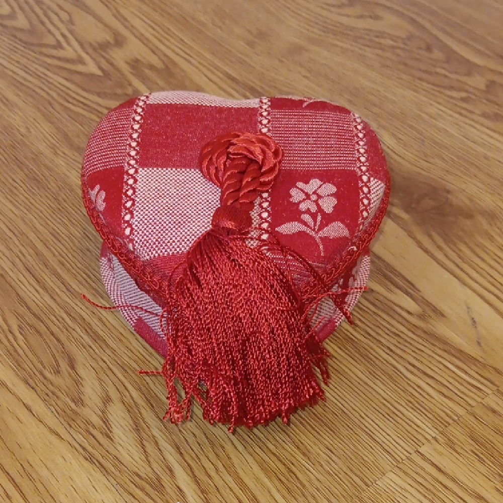 Red Heart-Shaped Box with Tassel Vintage
